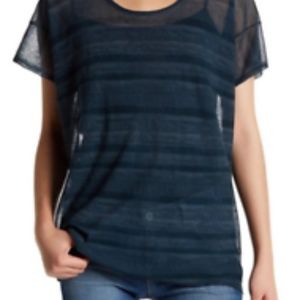 INHABIT sheer striped short sleeve top